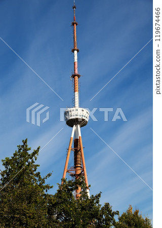 Tbilisi TV broadcasting communications tower located in Mtatsminda Park in Tbilisi, capital of Georgia 119674466