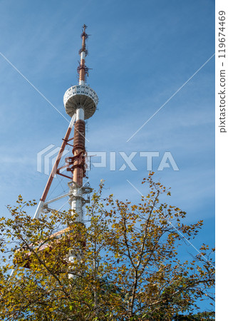 Tbilisi TV broadcasting communications tower located in Mtatsminda Park in Tbilisi, capital of Georgia 119674469