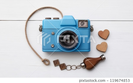 camera image is blue  minimalist  cute with a white background 119674853