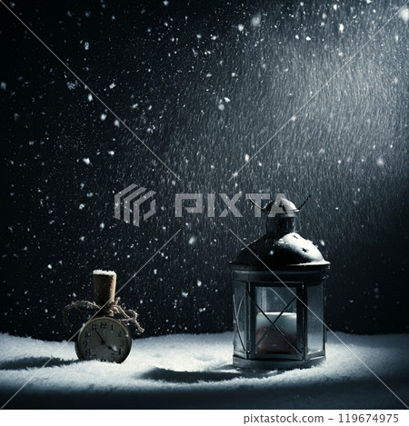 An extinguished lamp in the snow 119674975