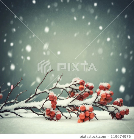 Red nuts covered in snow 119674976