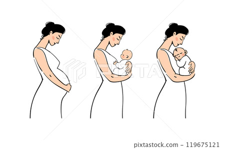 Mother s day. Pregnancy and motherhood illustration set, pregnant woman, mother with child. Hand drawn vector sketch. Vector isolated Mother s day. Pregnancy and motherhood illustration set, pregnant woman, mother with child. Hand drawn vector sketch. Vector isolated 119675121