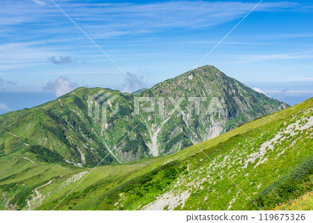 從雷鳥澤登山道看到的奧大日山、北阿爾卑斯山劍岳 119675326
