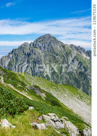 The summit of Mount Tsurugi seen from Mount Tsurugi-Gozen (Hariyama Jigoku) Climbing Mount Tsurugi in the Northern Alps The summit of Mount Tsurugi seen from Mount Tsurugi-Gozen (Hariyama Jigoku) Climbing Mount Tsurugi in the Northern Alps 119675339