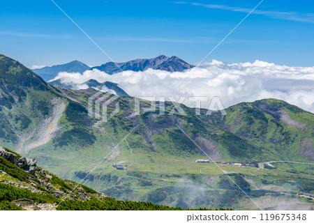 攀登劍嶽山，從北阿爾卑斯鶴禦前山眺望藥師山 119675348