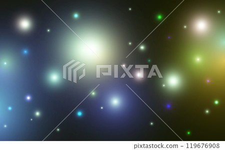 Colorful Neon Bokeh with Starry Glow. Dreamy Night Sky with Abstract Light Orbs Colorful Neon Bokeh with Starry Glow. Dreamy Night Sky with Abstract Light Orbs 119676908
