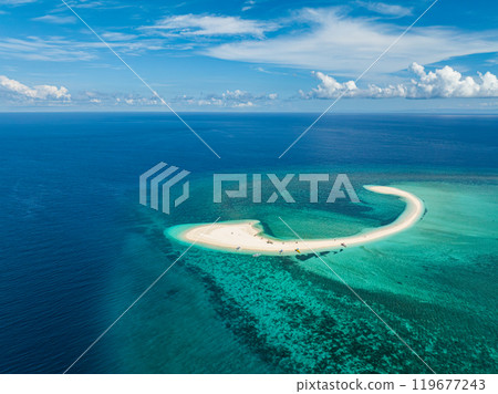 Turquoise water and corals surrounded on White Sandbar in Camiguin Island. Philippines. Travel concept. 119677243