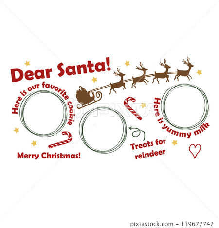 Festive Christmas Snack, Milk, Treats Plate Vector Illustration. Santas favorite treats with cookies, mug, holiday decorations for holiday posters, postcards, kitchen decor. Vector illustration 119677742