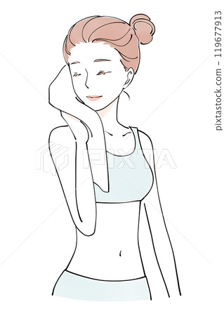 Illustration of a woman wiping sweat Illustration of a woman wiping sweat 119677913
