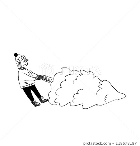 A person carrying Christmas tree preparing for winter holidays. A woman bringing freshly cut fir home. Hand drawn sketch. 119678187