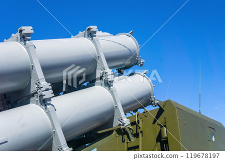 anti-aircraft missile launcher against the sky anti-aircraft missile launcher against the sky 119678197