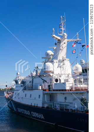 Coast Guard patrol ship in the port of Kronstadt Coast Guard patrol ship in the port of Kronstadt 119678523
