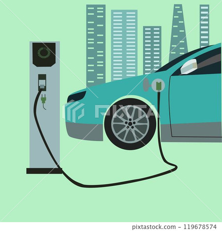 Poster of EV Plugin station. Electric car charging background. Electronic vehicle power dock. Ecologically clean transport, environmental protection. Poster of EV Plugin station. Electric car charging background. Electronic vehicle power dock. Ecologically clean transport, environmental protection. 119678574