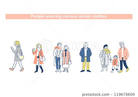 Set of people in various winter clothes 119678609