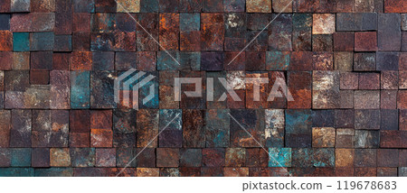 Abstract Background Pattern. Mosaic background abstract, brown , blue and orange tiles 119678683