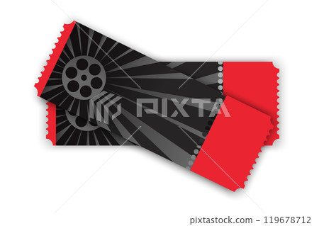 Two blank cinema tickets templates in realistic style. Cinema ticket design. Front view. Vector illustration Two blank cinema tickets templates in realistic style. Cinema ticket design. Front view. Vector illustration 119678712