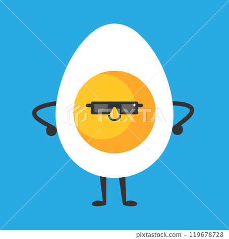 Cute cartoon egg wearing sunglasses. Funny egg mascot. Vector illustration Cute cartoon egg wearing sunglasses. Funny egg mascot. Vector illustration 119678728
