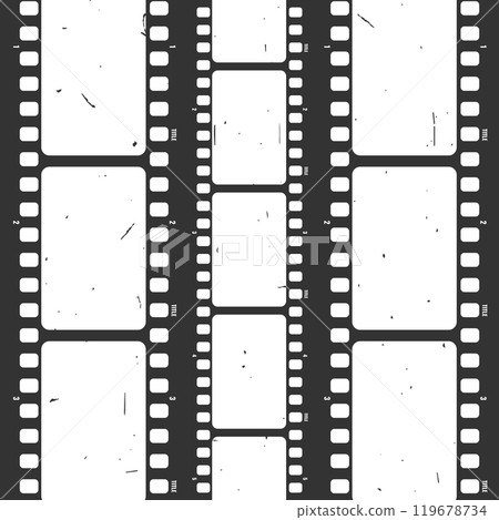 Old vintage movie film strip on white background. Film strip frame. Cinema and filmmaking concept. Vector illustration 119678734