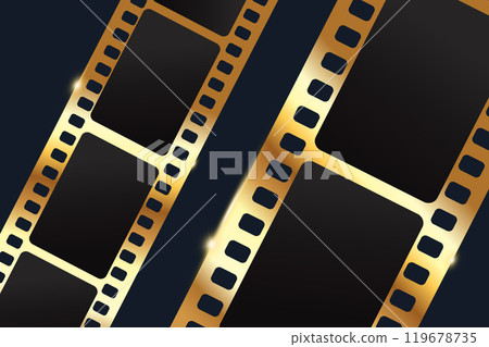 Shiny golden movie film strip background. Cinema film concept. Vector illustration Shiny golden movie film strip background. Cinema film concept. Vector illustration 119678735