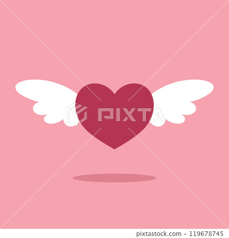 Flying pink heart with white wings in flat style. Vector illustration Flying pink heart with white wings in flat style. Vector illustration 119678745