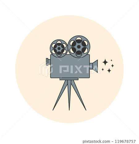 Retro movie video camera line icon. Movie concept. Vector illustration 119678757