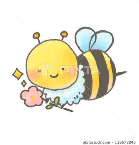 A cute bee character flying happily with a flower 119678846