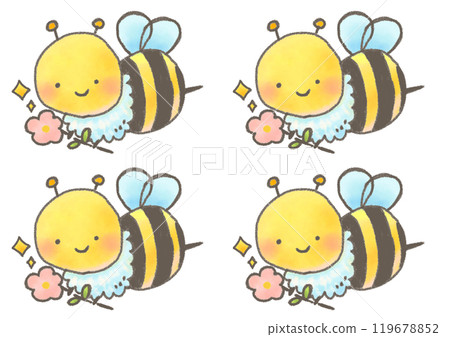 A cute bee character flying happily with a flower 119678852