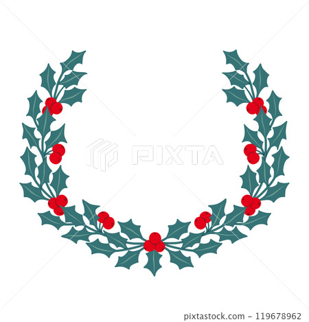 Holly Wreath with Leaves and Red Berries for Winter Holiday Graphic Design, Greeting Card, Invitation, Postcard Holly Wreath with Leaves and Red Berries for Winter Holiday Graphic Design, Greeting Card, Invitation, Postcard 119678962