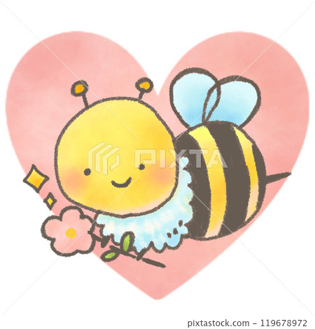 可愛的蜜蜂角色手捧花快樂地飛翔 119678972