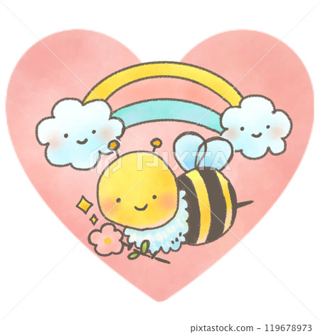 可愛的蜜蜂角色手捧花快樂地飛翔 可愛的蜜蜂角色手捧花快樂地飛翔 119678973