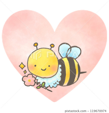 A cute bee character happily flying with a flower 119678974