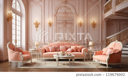 Classical living room interior in peach tones 119679002
