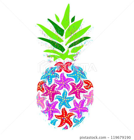 Colorful starfish pineapple on a white background. Marine theme, illustration for t-shirt design, greeting card, invitation. Colorful starfish pineapple on a white background. Marine theme, illustration for t-shirt design, greeting card, invitation. 119679190