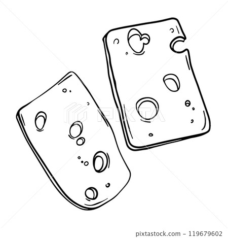 A thin slice of cheese sketch illustration. Hand engraving of dairy products. Vector food drawing painted by black inks. Healthy food outline line icon. Decoration for menus A thin slice of cheese sketch illustration. Hand engraving of dairy products. Vector food drawing painted by black inks. Healthy food outline line icon. Decoration for menus 119679602