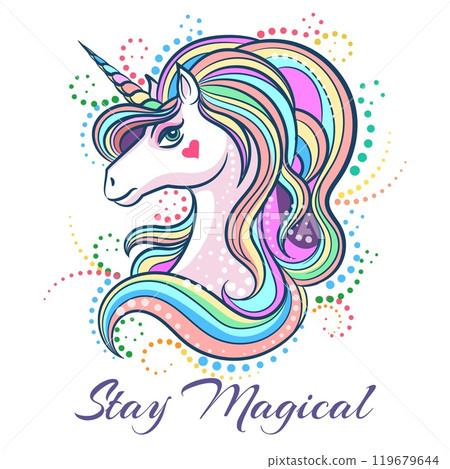 Colorful cartoon unicorn head Colorful cartoon unicorn head 119679644