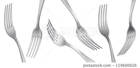 Forks isolated on white background with clipping path, full depth of field, package design element 119680026