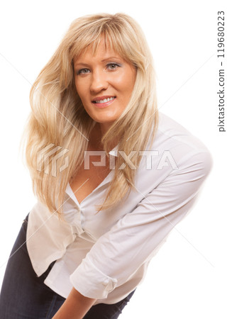 Portrait mature business woman isolated 119680223