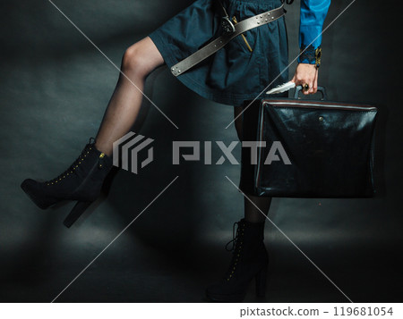 Steampunk girl with retro bag. Steampunk girl with retro bag. 119681054