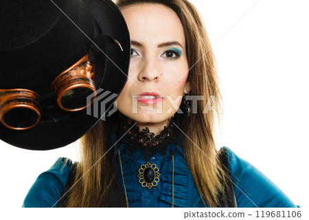 Steampunk girl with hat. 119681106
