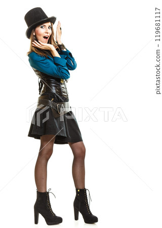 Cool girl in steampunk style. 119681117