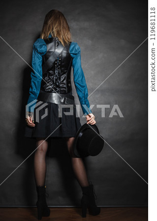 steampunk woman on black, back view 119681118