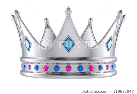Royal Crown, platinum or silver with gems. 3D rendering 119682047