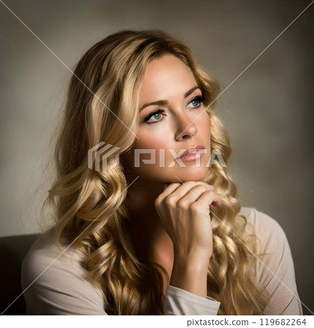 A beautiful American woman thinking 119682264