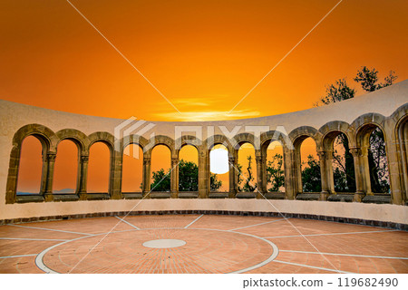 Plaza de los Apostoles de Montserrat, Montserrat Mountain of Barcelona at sunset 119682490