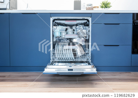 Blue dishwasher in a modern kitchen 119682629