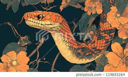 花間橙色蛇的插圖 119683264