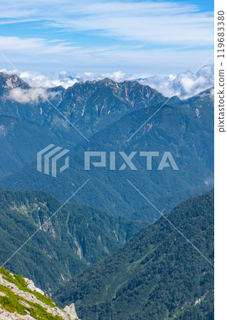 View of Mt. Karamatsu and Mt. Fukiyaken from the northern peak of Mt. Betsuyama - Climbing Mt. Tsurugi in the Northern Alps View of Mt. Karamatsu and Mt. Fukiyaken from the northern peak of Mt. Betsuyama - Climbing Mt. Tsurugi in the Northern Alps 119683380