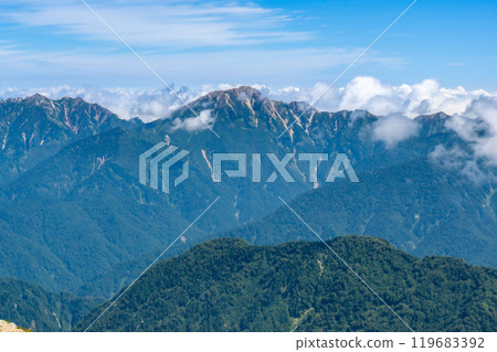 Mount Goryu seen from the northern peak of Mount Betsuyama Climbing Mount Tsurugi in the Northern Alps 119683392
