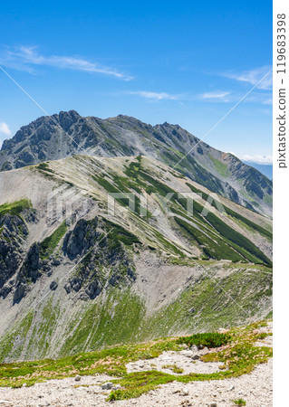 Mt. Tateyama and Mt. Masago seen from the south peak of Mt. Betsuyama. Climbing Mount Tsurugi in the Northern Alps Mt. Tateyama and Mt. Masago seen from the south peak of Mt. Betsuyama. Climbing Mount Tsurugi in the Northern Alps 119683398