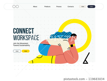 Creative workspace, modern flat vector concept illustration of a woman working sitting with a computer Remote work, flexibility, independence, efficiency, mobility, synergy, freedom Creative workspace, modern flat vector concept illustration of a woman working sitting with a computer Remote work, flexibility, independence, efficiency, mobility, synergy, freedom 119683834